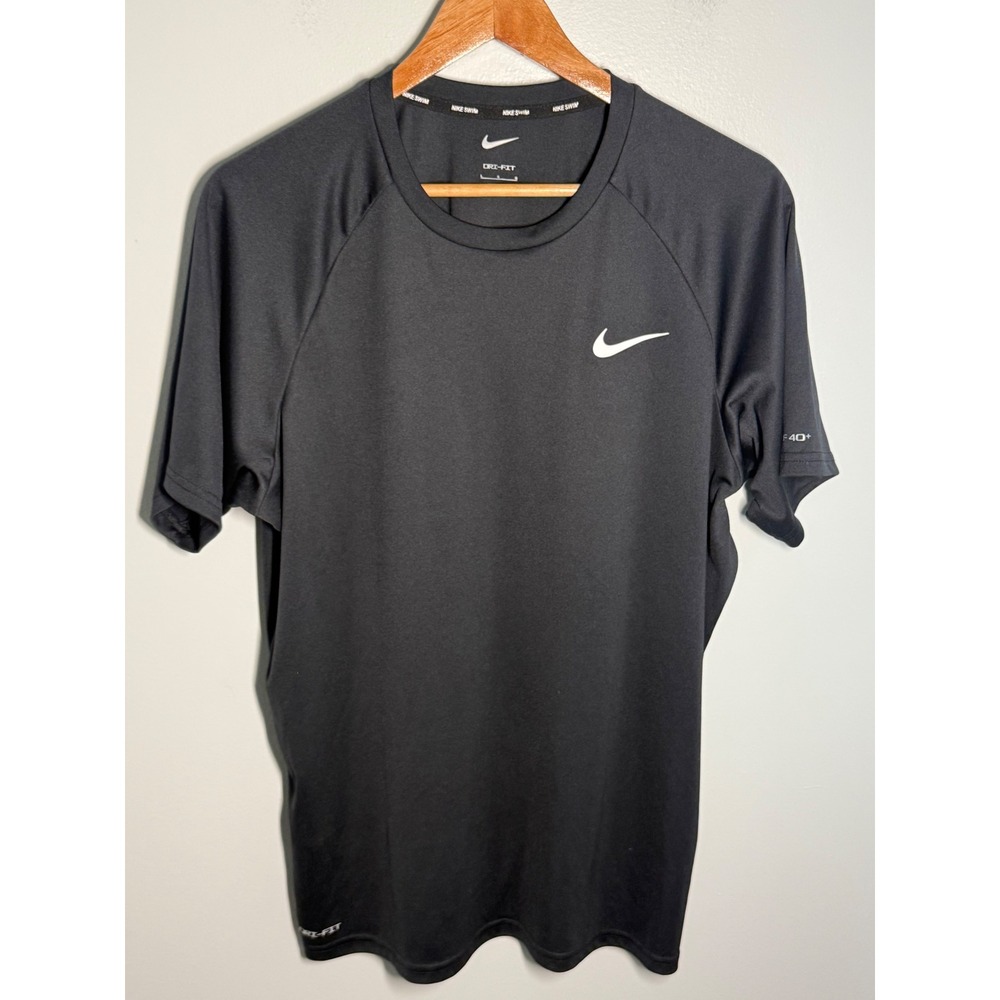 Nike Swim Dri-FIT Rash Guard Mens Large Black Short Sleeve UPF 40+ Swim Shirt